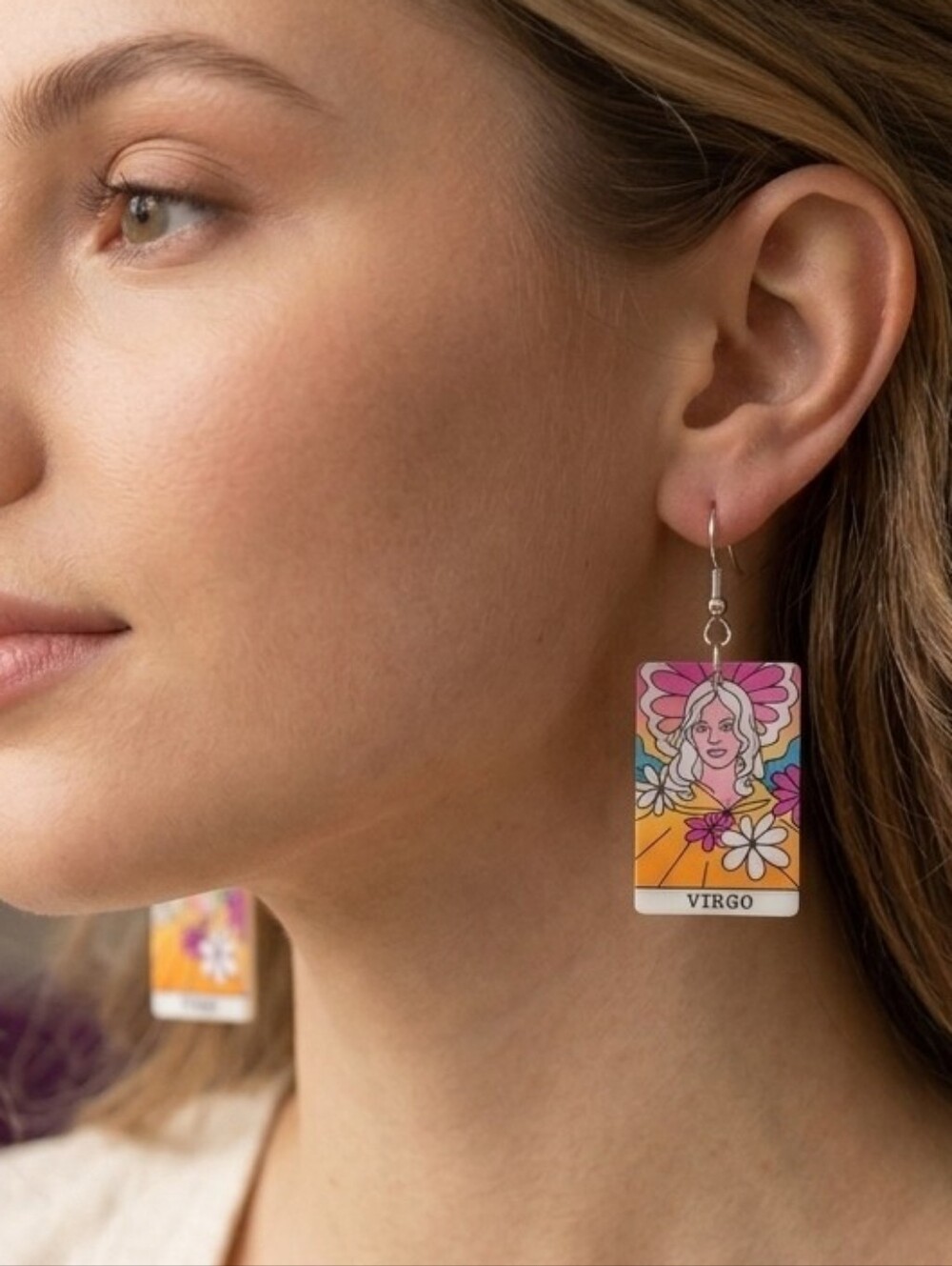 Handcrafted Virgo Acrylic Zodiac Card Style Drop Earrings NWT